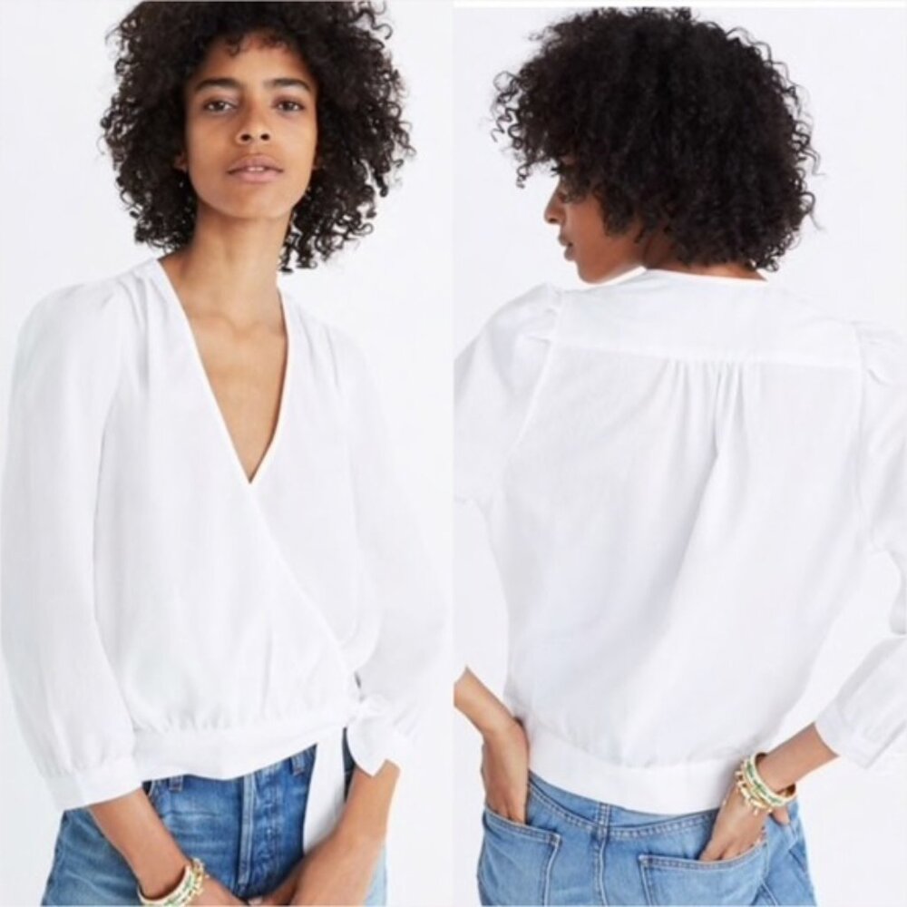 Madewell Wrap Cropped Top in Eyelet White